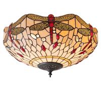 Plafonnier rond DRAGONFLY BEIGE, beige, 2xE27x20W, verre, dimensions : 21x41x41 cm, IP20, style Tiffany