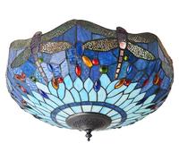 Plafonnier rond DRAGONFLY BLUE multicolore 2xE27x20W en verre, dimensions : 21x41x41 cm, IP20, style Tiffany