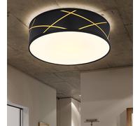 Plafonnier rond en tissu noir, plafonnier en tissu mat, plafonnier de chambre, avec abat-jour en tissu doré, DxH 40x12 cm