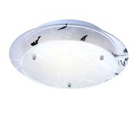 Plafonnier rond en verre, lampe de cuisine, lampe de salon moderne, lampe de plafond E27, chrome, décor floral blanc, DxH 25x9,5 cm
