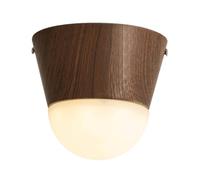 Plafonnier Rond Moderne, Corps En Fer Noir Et Imitation Bois de Noyer, Abat-Jour En Pe Couleur Lait, Ampoule Led 7W Pour Couloir, Balcon, Couloir, Escalier, Entrée, Petit Élément de Décoration Intérie