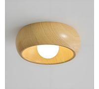 Plafonnier Rond Moderne Rétro À Led Pour Intérieur, Luminaire de Couloir En Métal Avec Finition Imitation Bois, Plafonnier Semi-Encastré/Naturel