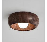 Plafonnier Rond Moderne Rétro À Led Pour Intérieur, Luminaire de Couloir En Métal Avec Finition Imitation Bois, Plafonnier Semi-Encastré/Brun