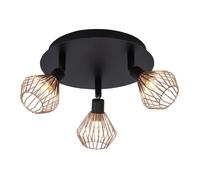 Plafonnier rond triple spots orientables en métal noir et cuivre diamètre 22cm Dalma