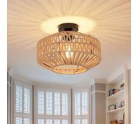 Plafonnier Rotin Suspension, Plafonnier en Vintage E27 Suspendu Max 60W Ø30cm, Plafonnier Boho avec abat-jour en Rotin pour Salon Chambre Cuisine Couloir