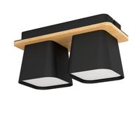 Plafonnier RUSCIO E27 2X40W en acier et bois noir et marron 310x140x150mm