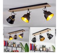Plafonnier Safari, lampe de plafond moderne en métal/bois en noir/chrome/or/marron clair, luminaire au design rétro/vintage avec abat-jour réglable et effet lumineux, 3 flammes, E14, sans ampoules