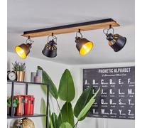 Plafonnier Safari, plafonnier moderne en métal/bois noir/chrome/or/nature, luminaire au design rétro/vintage avec abat-jour orientable et effet lumineux, 4 flammes, 4 x E14, sans ampoules