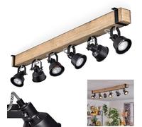 Plafonnier Safari, plafonnier moderne en métal/bois noir/naturel, plafonnier design industriel avec abat-jour ajustable, 6 flammes, 6 x GU10 sans ampoules