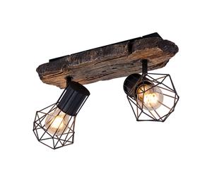 Plafonnier, salon, aspect bois, spot plafond, 2 flammes, spots tressés rétro, orientable, plastique métal, 2x douille E27, LxlxH 38,5x12x23 cm