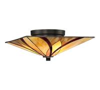 Plafonnier salon lampe bronze lumière Tiffany verre métal 2 flammes