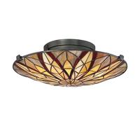 Plafonnier salon lampe lumineuse Tiffany verre bronze 2 flammes D 42,1 cm