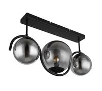 Plafonnier salon lampe plafonnier salle à manger lampe cuisine, métal verre fumée, 3 ampoules, E27, L 60 cm