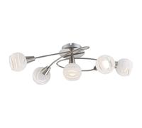 Plafonnier salon lampe salle à manger plafonnier lampe cuisine, métal verre nickel mat opale, 5 ampoules E14, LED 4,5W 470Lm 3000K blanc chaud, L 62,4 cm