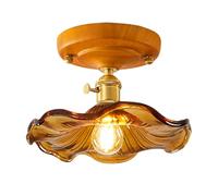 Plafonnier Semi-Encastré En Verre, Luminaire de Couloir de Style Vintage, Luminaires de Plafond À Base En Bois Pour Porche Ou Couloir/Je