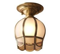 Plafonnier semi-encastré style vintage, en laiton et verre, avec une lampe décorative en forme de fleur, de style campagne française. Luminaire rétro idéal pour un couloir, une entrée, une chambre, un
