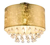 Plafonnier sommeil chambre d'amis tissu abat-jour lampe en cristal feuille - design doré dans un ensemble comprenant des ampoules LED