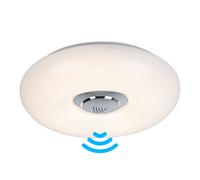 Plafonnier, sonnette, plafonnier, extérieur, éclairage de couloir, fonction sonnette, sonnette avec émetteur, métal chromé blanc, IP44, 1x LED 15W 1110Lm blanc chaud, DxH 30x7 cm