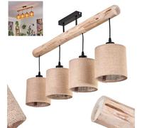 Plafonnier Soungou, plafonnier moderne en bois/métal/lin en naturel/noir/beige, plafonnier à 4 flammes au design scandinave, 4 x E27, hauteur max. 44,5 cm, sans ampoules