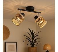 Plafonnier Bambou Lampe de plafond 2 flammes Lampe de salon Spot orientable, métal, 2x E14, LxH 25 x 19 cm