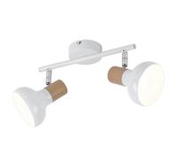 Plafonnier Spot 2 flammes Spot de plafond blanc Plafonnier 2 spots, spot pivotant, aspect bois, douilles E14, LxlxH 35,5x13x16 cm, Wofi 775502069000