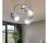 Plafonnier spot 3 lampes, plafonnier orientable velours, métal argenté, 3x douilles E14, DxH 25x15 cm