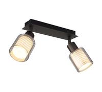Plafonnier, spot, barre de spots, 2 lumières, E14, noir, chromé, verre, pivotant