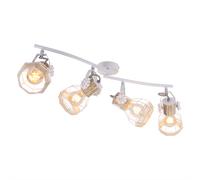 Plafonnier spot de plafond 4 flammes métal bois E27 spot barre 4 flammes blanc, spot orientable, 4x E27, LxlxH 72x32x20 cm