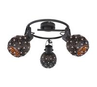 Plafonnier, spot de plafond, lampe de cuisine, lampe de salon, aspect cristal, spots mobiles, 3 flammes, métal noir or, 3 x E27, H 29 cm