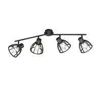 Plafonnier, spot de plafond, noir, lampe de chambre, 4 flammes, barre de spots, moderne, spots réglables, industriel, bois, E27, LxlxH 79x14x24,5 cm