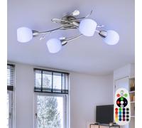 Plafonnier spot en cristal lampe de plafond en verre opale chrome, feuilles décoratives, télécommande dimmable, 4x LED RVB 4,8W 470Lm blanc chaud, L 70 cm