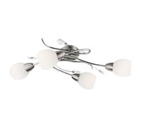 Plafonnier spot en cristal plafonnier en verre opale chrome, nickel mat, feuilles décoratives, 4x LED 3W 250Lm blanc chaud, L 70 cm