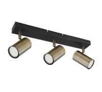 Plafonnier spot en laiton mobile Plafonnier 3 flammes, spot flexible, métal noir, 3x douilles GU10, LxPxH 41x6x12cm