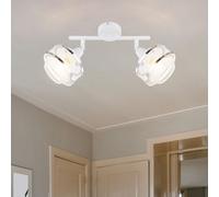 Plafonnier spot lampe de salon lampe design plafonnier 2 flammes avec anneau chromé à régler, grille métal blanc, 2x douilles E14, LxPxH 27,5x12x21,5 cm