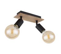 Plafonnier spot lampe en bois 2 flammes plafonnier plafonnier spot pivotant, brun noir, douilles E27, LxPxH 21x9x11 cm