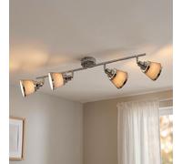 Plafonnier, spot de plafond, spot, lampe de chambre, réglable, textile métallique, chrome, gris, 4 flammes, douilles E14, LxlxH 72,5x11,3x21,5cm