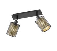 Plafonnier spot noir doré 2 flammes orientable Plafonnier 2 spots vintage, fer acier, aspect grille, 2x douilles E14, LxPxH 30x10x21 cm, Wofi 12108