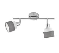 Plafonnier, spot plafond, lampe chambre, spot plafond, bandeau spot orientable, 2 flammes, acier textile, gris chrome, 2x douille E14, LxlxH 48x9x20cm