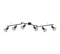 Plafonnier spot plafond rétro 6 flammes barre spot métal noir, spots orientables, grillage métal noir, 6x douilles E14, LxH 120 x 22 cm