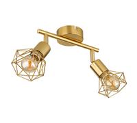 Plafonnier spot rétro orientable 2 spots lampe de salon grille or, métal, 2x douilles E14, LxlxH 22x8x19 cm