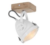Plafonnier Spotlight pivotant Plafonnier spot spot en bois 1-flamme blanc, chêne métal, LED 7W 480Lm blanc chaud, LxPxH 11x11x18 cm
