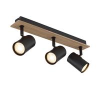 Plafonnier Spots orientables Spot de plafond bois Salon Plafonnier noir couloir, MDF métal, 3x GU10 douilles, LxlxH 41x6x15,2 cm