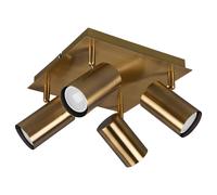 Plafonnier Spots orientables Spots de plafond cuisine Lampe de salon rétro 4 flammes, en métal en laiton antique, 4x LED 5W 400Lm blanc chaud, LxH 24x15 cm