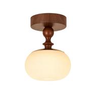 Plafonnier Style Pomme Du Milieu Du Siècle, En Bois Massif Et Métal Fer Avec Abat-Jour Texturé Pe, Style Rétro, Idéal Pour Un Couloir, Une Entrée, Un Vestiaire Ou Toute Autre Pièce de Décoration.