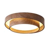 Plafonnier Style Rétro Milieu Du Siècle, Élégante Texture de Grain de Bois de Noyer À Double Anneau, Silhouette Orbitale Circulaire Sophistiquée, Diffuseur Doux En Acrylique, Luminaire Encastré, Œuvre
