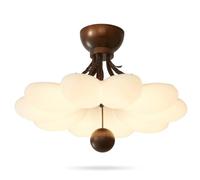 Plafonnier Style Rétro Milieu Du Siècle, Silhouette Élégante de Pétales de Fleurs, Finition Sophistiquée En Bois de Noyer Texturé, Douce Lumière, Design de Fleur Épanouie, Montage Semi-Encastré Pour Œ