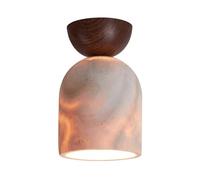 Plafonnier Style Vintage Milieu Du Siècle, Cylindre En Travertin Blanc Crème Naturel, Accent Sophistiqué de Texture de Grain de Noyer, Lumière Douce Et Élégante, Entrée, Couloir, Hall D'Entrée