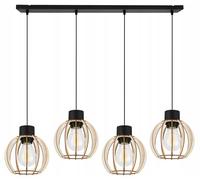 Plafonnier suspendu avec abat-jour en bois LED - Plafonnier moderne - 4 points de lumière Style loft, métal et bois