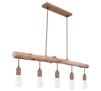 Plafonnier suspendu de style Vintage, couleur rouille, avec poutre en bois, réglable en hauteur, pour salon, Globo 15327-5N