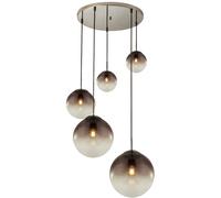 Plafonnier suspendu en verre fumé, 5 flammes, boule, différentes tailles, 5x E27, hauteur 150 cm, salon, salle à manger
